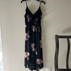 Flowered High Low Faux Wrap Sundress, Size M
